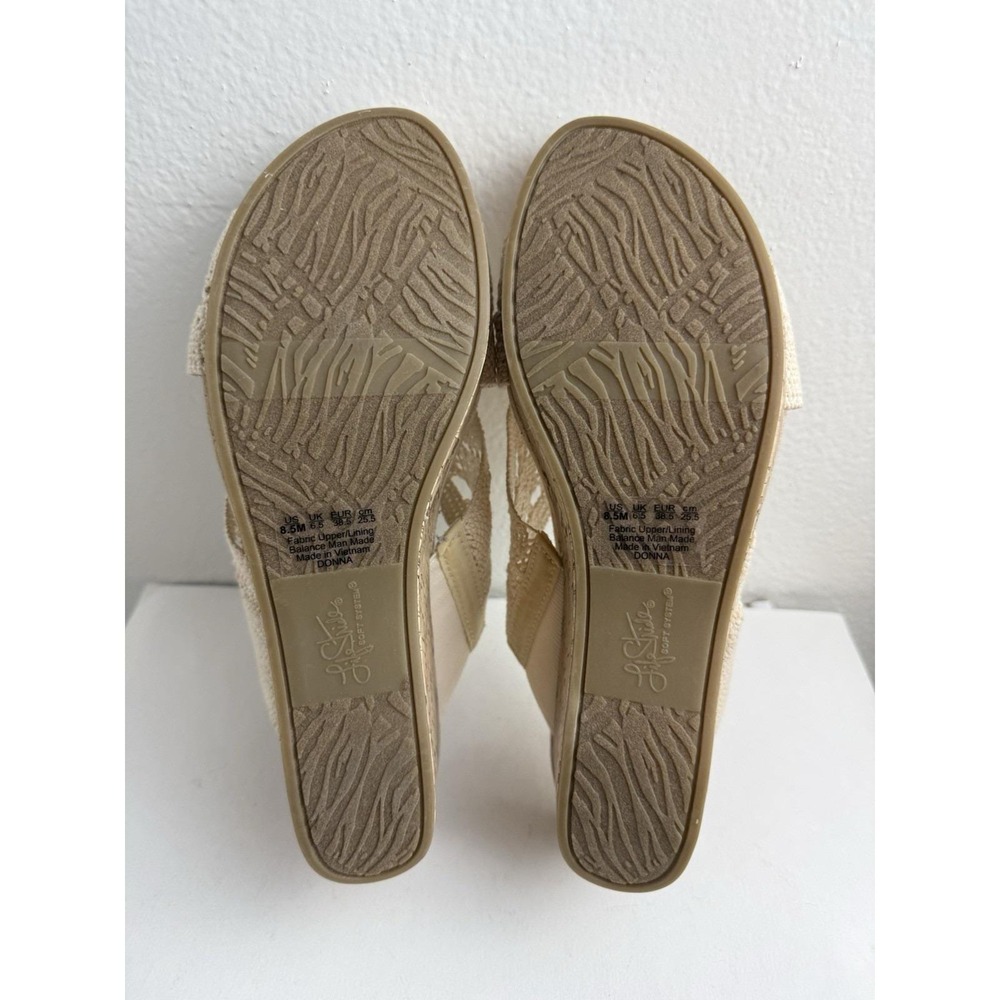 LifeStride Cream Donna Woven Crochet Cork Wedge Slide Sandals Womens Size 8.5 - Picture 7 of 9